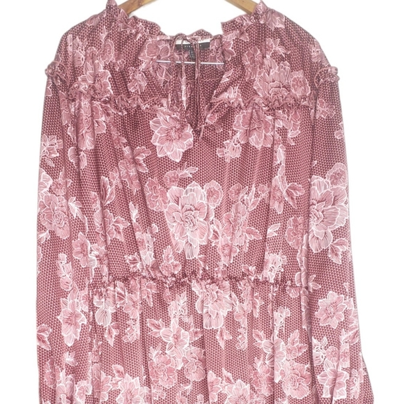 Eloquii pink burgundy floral ruffle tiered l baby doll dress plus size 26/28 - Picture 4 of 8